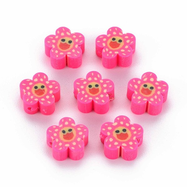 

PandaHall Handmade Polymer Clay Beads, Flower with Smiling Face, Deep Pink, 9~10x4mm, Hole: 1.5mm Polymer Clay Flower