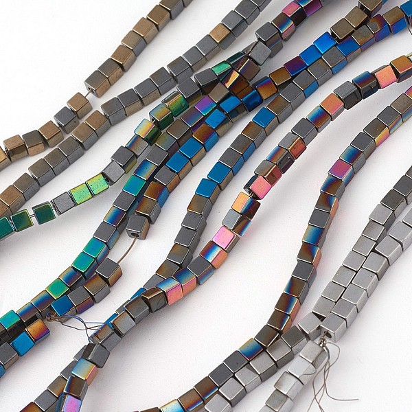 

PandaHall Electroplated Non-magnetic Synthetic Hematite Beads Strands, Half Plated, Square, Mixed Color, 4x4x4mm, Hole: 0.7mm, about...