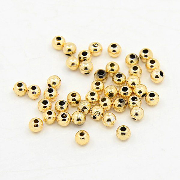 PandaHall Plating Plastic Acrylic Round Beads, Light Gold Plated, 6mm, Hole: 1mm, about 4500pcs/pound Acrylic Round