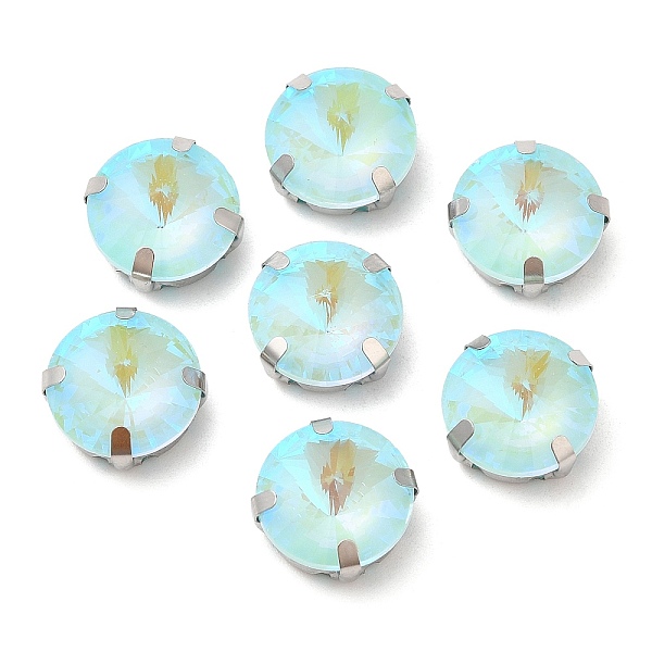 

PandaHall Mocha Fluorescent(MI) Flat Round Sew on Rhinestone, Multi-strand Links, with Brass Prong Settings, Garments Accessories..., Cyan
