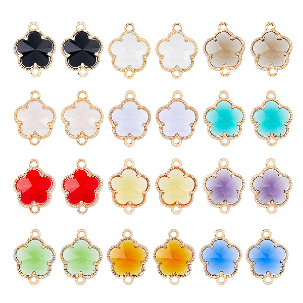 

PandaHall HOBBIESAY 24Pcs 12 Colors Glass Connector Charms, Faceted Flower Links, with Light Gold Tone Alloy Open Back Berzel Findings..., Multicolor