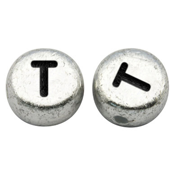 

PandaHall Silver Color Plated Acrylic Horizontal Hole Letter Beads, Flat Round, Letter.T, 7x3.5mm, Hole: 1mm, about 3600pcs/500g Acrylic...