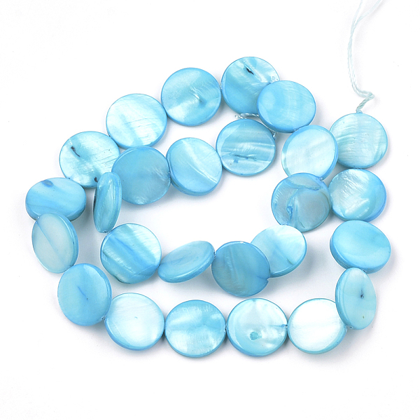 

PandaHall Freshwater Shell Beads, Dyed, Flat Round, Dodger Blue, 15x2.5~4mm, Hole: 0.7mm, about 26pcs/strand, 14.9 inch Freshwater Shell...