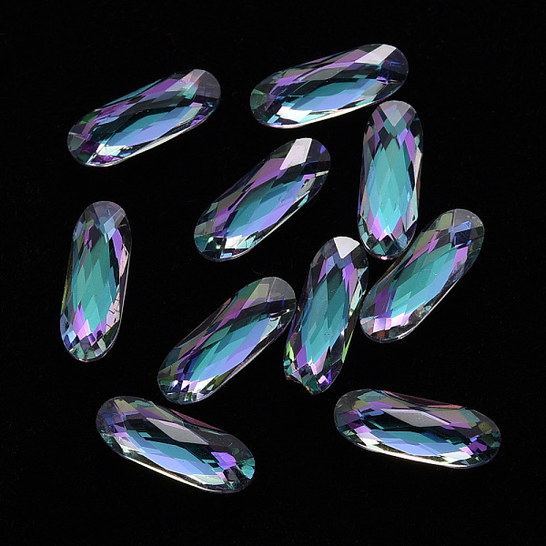 

PandaHall Oval Transparent Glass Cabochons, Nail Art Decoration Accessories, Faceted, Colorful, 11x4x3mm Glass Oval