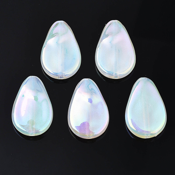 

PandaHall Rainbow Iridescent Plating Acrylic Beads, Glitter Beads, Teardrop, White, 22x14.5x5.5mm, Hole: 1.6~1.8mm Acrylic Teardrop White