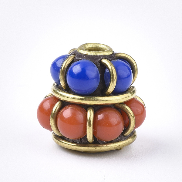 PandaHall Handmade Indonesia Beads, with Brass Findings, Golden, Blue, 12x11~11.5mm, Hole: 2mm Polymer Clay Others Blue