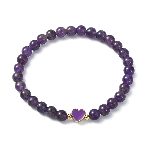 Natürliche Amethyst-Stretch-Armbänder Mit Runden Perlen