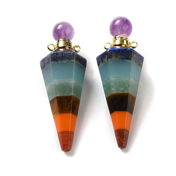 

PandaHall Chakra Natural Gemstone Perfume Bottle Big Pendants, Faceted Cone Charms with Brass Screw Cap, Golden, 51x17.5x15.5mm, Hole: 1.8mm...