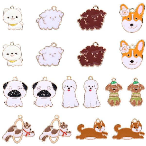 

PandaHall 18Pcs 9 Styles Alloy Enamel Pendants, Golden, Dog Charm, Mixed Color, 19~28x14.5~28.5x1~1.5mm, Hole: 1.6~2.5mm, 2pcs/style..., Multicolor