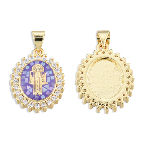 

PandaHall Brass Micro Pave Clear Cubic Zirconia Pendants, with Enamel and Shell, Real 18K Gold Plated, Nickel Free, Oval with Saint, Medium...