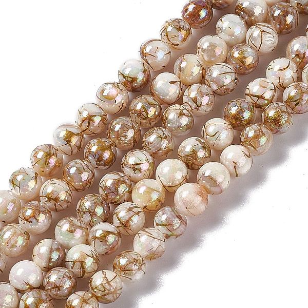 

PandaHall Drawbench Style Natural Freshwater Shell Beads Strands, AB Color Plated, Round, Colorful, 6mm, Hole: 1mm, about 65pcs/strand...
