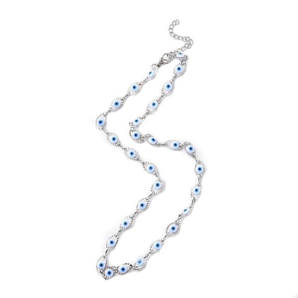 

PandaHall Evil Eye Plastic Link Chain Necklace, 304 Stainless Steel Jewelry for Women, White, 17-1/2~17-5/8 inch(44.4~44.7cm) 304 Stainless...