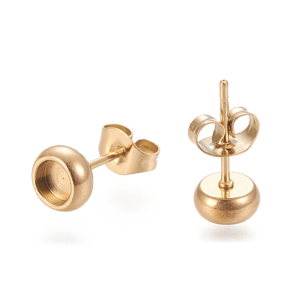 

PandaHall Ion Plating(IP) 304 Stainless Steel Stud Earring Settings, with Ear Nuts, Flat Round, Golden, 6.5mm, Pin: 0.8mm, Tray: 4mm 304...