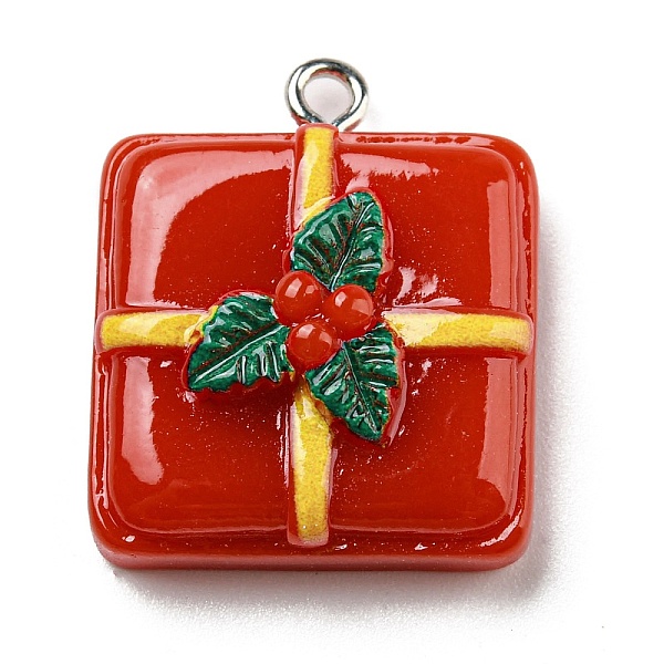 

PandaHall Opaque Resin Pendants, Christmas Charms with Platinum Plated Iron Loops, Box, 24x20x10mm, Hole: 2mm Iron+Resin Box