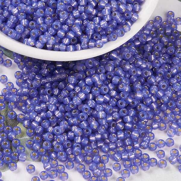

PandaHall MIYUKI Round Rocailles Beads, Japanese Seed Beads, (RR649) Dyed Violet Silverlined Alabaster, 8/0, 3mm, Hole: 1mm, about..., Purple
