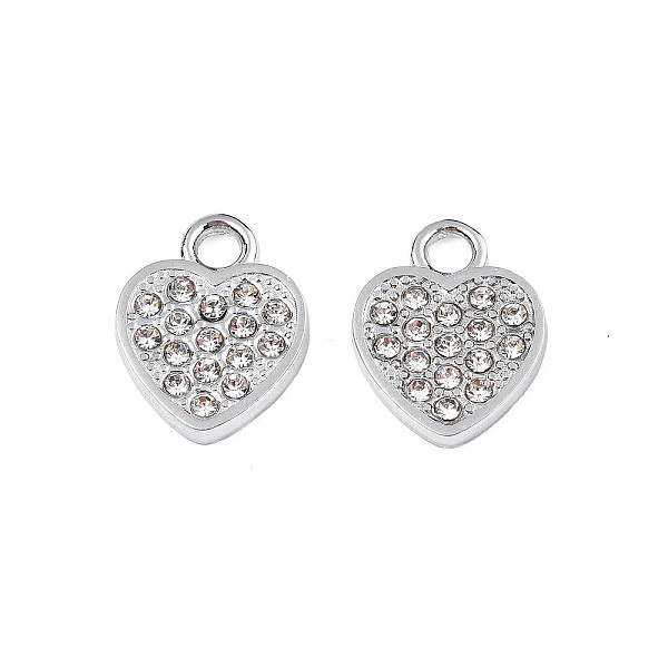 

PandaHall 304 Stainless Steel Charms, with Crystal Rhinestone, Heart, Stainless Steel Color, 13x10x2mm, Hole: 2mm Stainless Steel+Rhinestone..., Clear