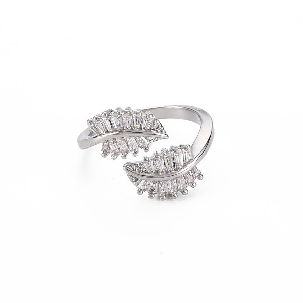 

PandaHall Brass Micro Pave Cubic Zirconia Cuff Rings, Leaf Open Wide Band Rings for Women, Real Platinum Plated, Nickel Free, Clear, US Size...
