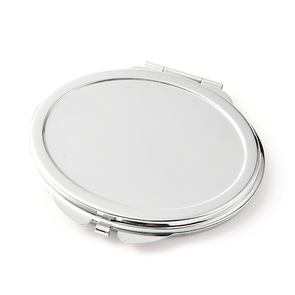 PandaHall DIY Iron Cosmetic Mirrors, for Epoxy Resin DIY, Oval, Stainless Steel Color, 6.4x7.15x0.8cm, Hole: 1.6mm, Tray: 60x46mm Iron Oval
