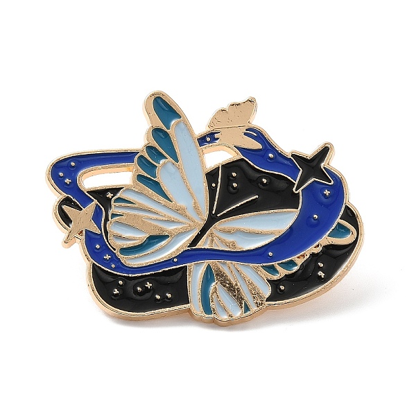 PandaHall Magic Theme Enamel Pin, Golden Alloy Brooch for Backpack Clothes, Butterfly, 33x40x1.5mm Alloy+Enamel Butterfly Cyan