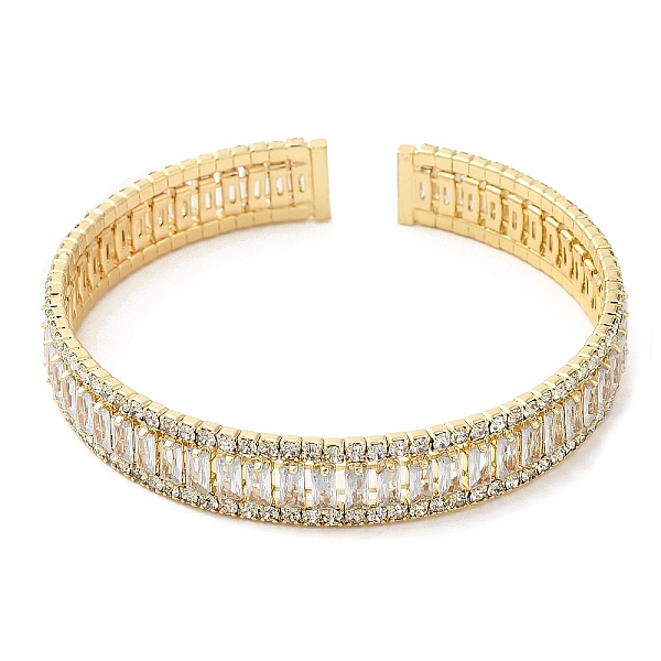 

PandaHall Rack Plating Brass Cubic Zirconia Rectangle Open Cuff Bangle for Women, Cadmium Free & Lead Free, Real 18K Gold Plated, Inner..., Clear