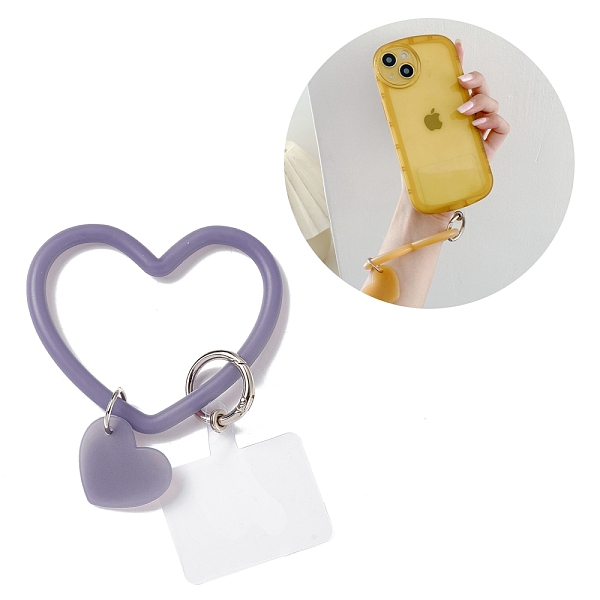 PandaHall Silicone Heart Loop Phone Lanyard, Wrist Lanyard Strap with Plastic & Alloy Keychain Holder, Medium Purple, 18.2cm Silicone