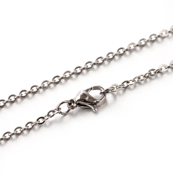 

PandaHall 304 Stainless Steel Cable Chain Necklace, Stainless Steel Color, 17.7 inch(45cm), 2mm, Link: 2.5~2.9x2x0.5mm Stainless Steel
