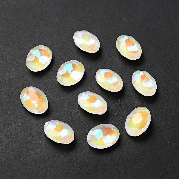 

PandaHall Mocha Fluorescent Style Glass Rhinestone Cabochons, Flat Back, Oval, Crystal AB, 14x10x5mm Glass Rhinestone Oval White