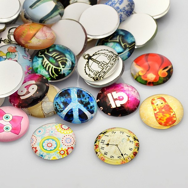 

PandaHall Mixed Pattern Glass Cabochons, Half Round/Dome, Mixed Color, 12x4mm Glass Half Round Multicolor