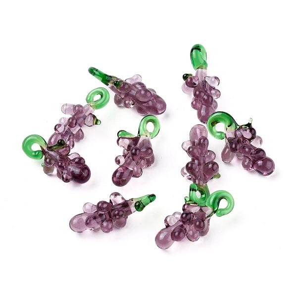 

PandaHall Handmade Lampwork Beads, Grape, Purple, 20~25x12~15x12mm, Hole: 3.5mm Lampwork Fruit Purple
