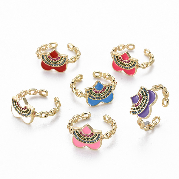 

PandaHall Brass Micro Pave Cubic Zirconia Cuff Rings, Open Rings, with Enamel, Nickel Free, Real 16K Gold Plated, Heart, Mixed Color, US..., Multicolor