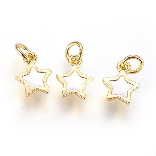 

PandaHall Enamel Brass Charms, Star, White, Golden, 10x7x2mm, Hole: 3mm Brass+Enamel Star White