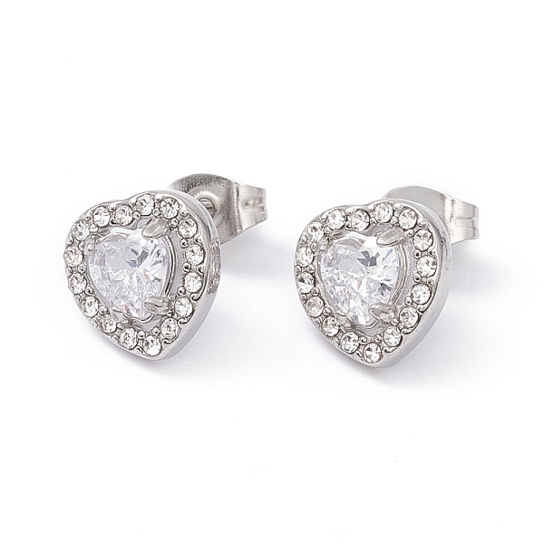 

PandaHall Cubic Zirconia & Rhinestone Heart Stud Earrings, 304 Stainless Steel Jewelry for Women, Stainless Steel Color, Crystal, 10x10mm..., Clear
