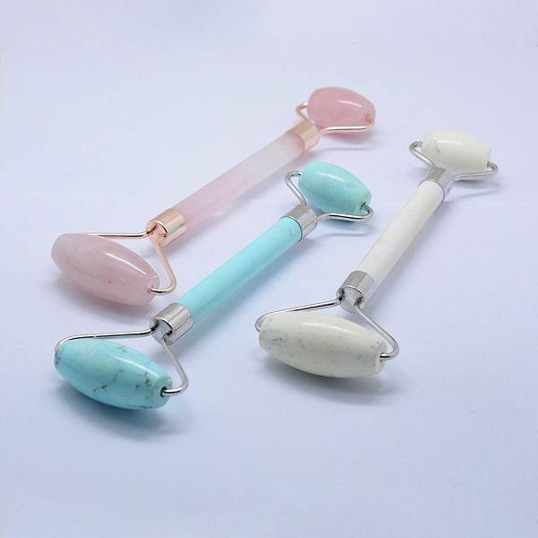 PandaHall Natural Gemstone Massage Tools, Facial Rollers, with Alloy Findings, 14.5~15.5x5.1~5.5x1.8~2cm Natural Gemstone Others