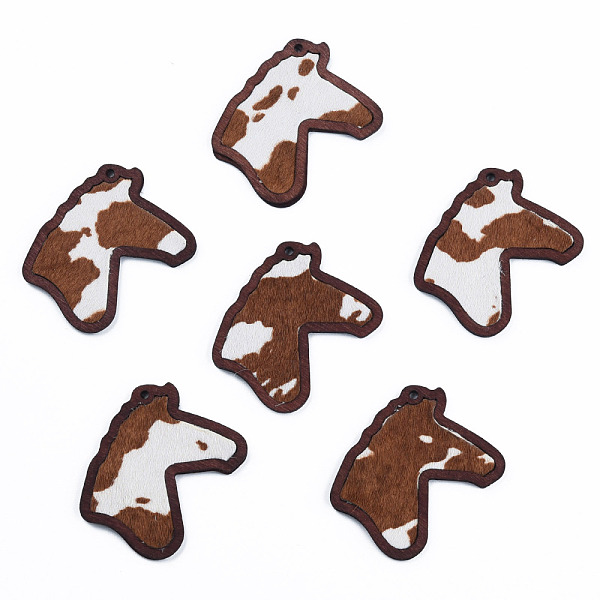 

PandaHall Eco-Friendly Cowhide Leather Big Pendants, with Dyed Wood, Horse's Head, Saddle Brown, 53.5x42x3mm, Hole: 2mm Leather Horse