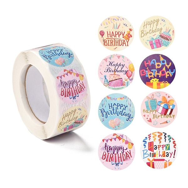 

PandaHall Birthday Themed Pattern Self-Adhesive Stickers, Roll Sticker, for Party Decorative Presents, Colorful, 2.5cm, about 500pcs/roll...