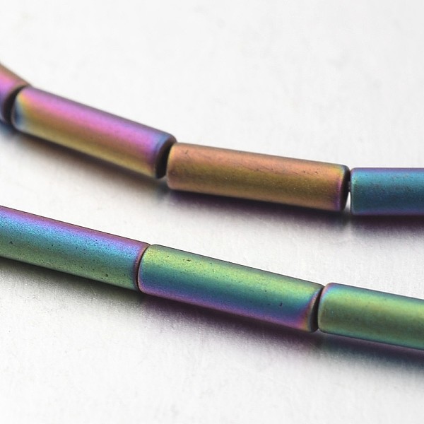 

PandaHall Electroplate Non-magnetic Synthetic Hematite Bead Strands, Frosted, Tube, Multi-color Plated, 8x2mm, Hole: 1mm, about 50pcs/strand...