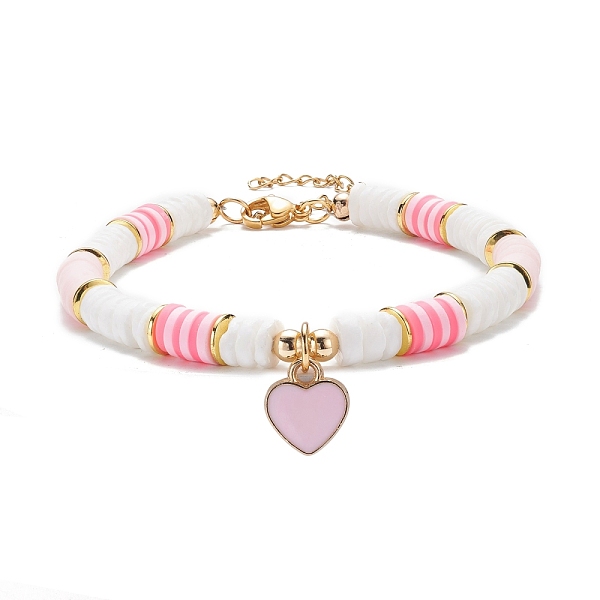 

PandaHall Heart Charm Bracelet, Polymer Clay Heishi Surfer Bracelet, Preppy Jewelry for Women, Golden, Pink, 7-5/8 inch(19.4cm) Polymer Clay...