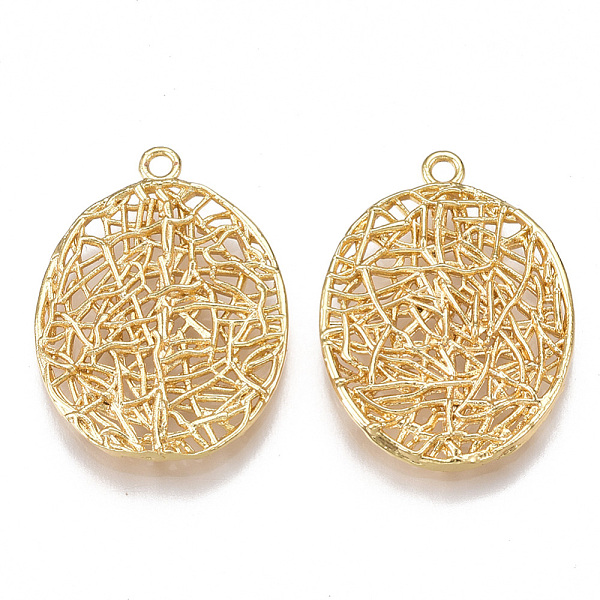 

PandaHall Brass Filigree Pendants, Oval, Nickel Free, Real 18K Gold Plated, 24.5x18x2mm, Hole: 1.5mm Brass Oval