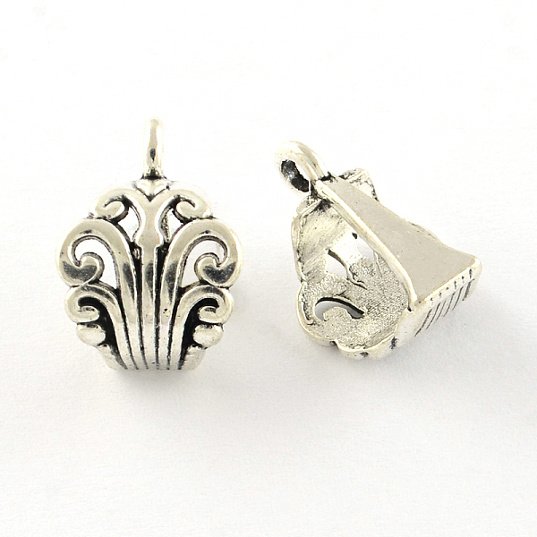 

PandaHall Flower Tibetan Style Alloy Tube Bails, Loop Bails, Cadmium Free & Lead Free, Antique Silver, 17x10x10mm, Hole: 2.5mm, about...