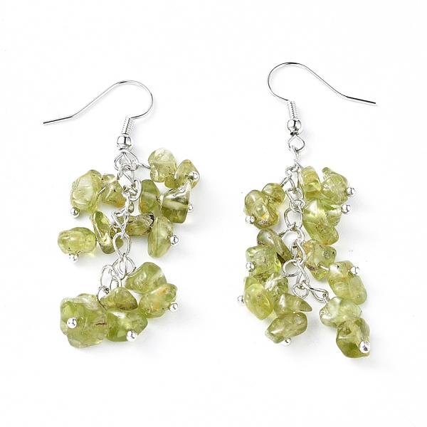 

PandaHall Dangle Earrings, Cluster Earrings, with Natural Olive Quartz Chips and Platinum Plated Brass Earring Hooks, 60~63mm, Pin: 0.5mm...
