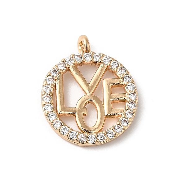 

PandaHall Brass Micro Pave Clear Cubic Zirconia Pendants, Flat Round with LOVE, Golden, 17x14x2mm, Hole: 1.4mm Brass+Cubic Zirconia Flat...