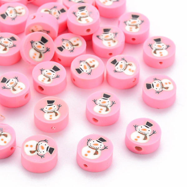 

PandaHall Handmade Polymer Clay Beads, Flat Round with Christmas Snowman, Pearl Pink, 10x4mm, Hole: 1.6mm Polymer Clay Flat Round