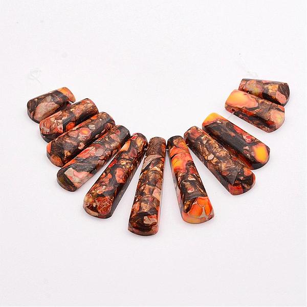 

PandaHall Assembled Bronzite and Imperial Jasper Beads Strands, Graduated Fan Pendants, Focal Beads, Dyed, Dark Orange, 17~40x9~9.5x5~6mm...