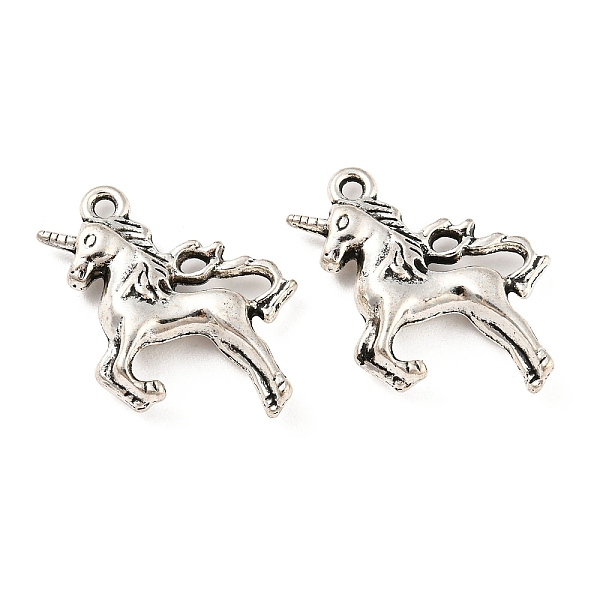 PandaHall Tibetan Style Alloy Pendants, Cadmium Free & Lead Free, Unicorn Charm, Antique Silver, 26.5x21.5x5mm, Hole: 1.6mm Alloy Unicorn