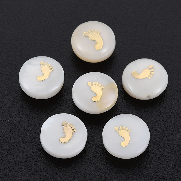 

PandaHall Natural Freshwater Shell Beads, with Golden Plated Brass Metal Embellishments, Flat Round with Foot, Seashell Color, 8x3.5mm, Hole...