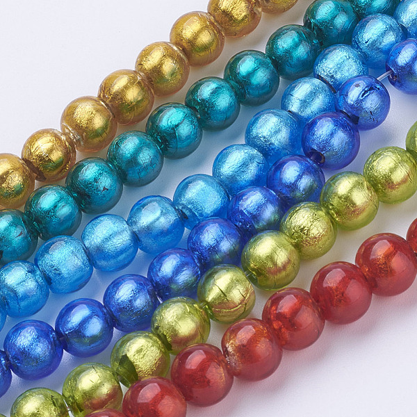 

PandaHall Handmade Silver Foil Glass Lampwork Beads Strands, Round, Mixed Color, 8mm, Hole: 1~1.5mm, about 24pcs/strand, 6.69 inch(17cm)..., Multicolor