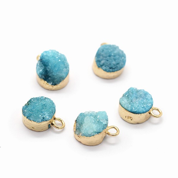 

PandaHall Natural Druzy Quartz Charms, with Brass Findings, Flat Round, Golden, Cadet Blue, 10~11x7~8x3~9mm, Hole: 2mm Quartz Flat Round...