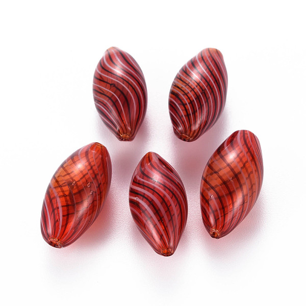 

PandaHall Transparent Handmade Blown Glass Globe Beads, Stripe Pattern, Rice, FireBrick, 24.5~25.5x11.5~12.5mm, Hole: 1~2mm Glass Rice Red
