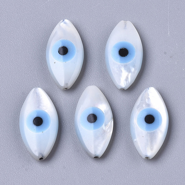 

PandaHall Natural White Shell Mother of Pearl Shell Beads, with Synthetic Turquoise, Horse Evil Eye with Evil Eye, Deep Sky Blue, 14x7x3mm...