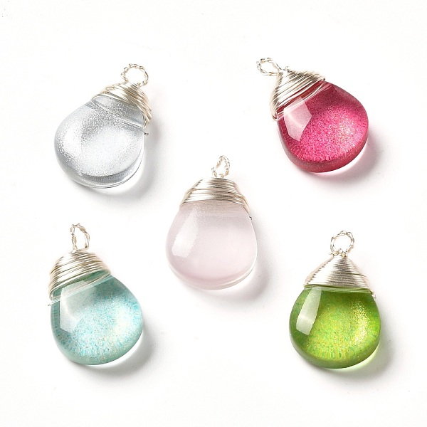 

PandaHall Glass Pendants, with Copper Jewelry Wire, Teardrop, Mixed Color, 16x10x5mm, Hole: 1.2~1.8mm Glass Teardrop Multicolor
